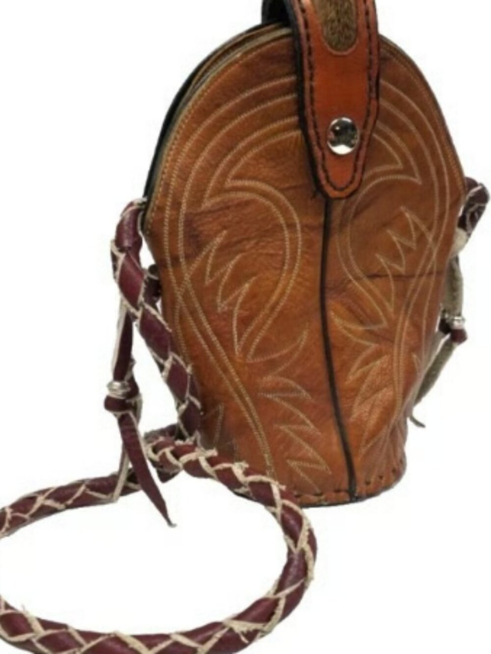Boot Purse Brown Leather Stitched Western Handbag Texas Cowgirl Cowboy Horses